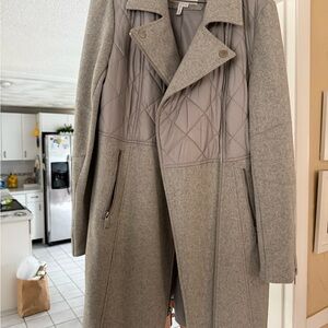 BCBG Wool Blend Quilted Panel Coat - Light Gray